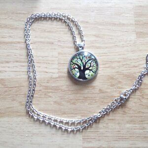 Tree with fall leaves 1 inch cabochon necklace pendant on 24 inch chain new